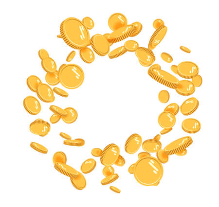 Gold coins explosion vector. Gold coins Pattern with the effect floating in the air in a cartoon style for designers.のイラスト素材
