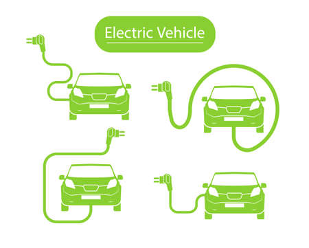 Electrical charging station symbol. Electric car charging icon isolated. Electric Vehicle Charging Station road sign template with set of icons. Vector illustrationのイラスト素材