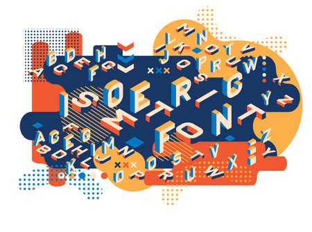 Colored letters Memphis style. Isometric letters set. Creative trend letters in isometric form....