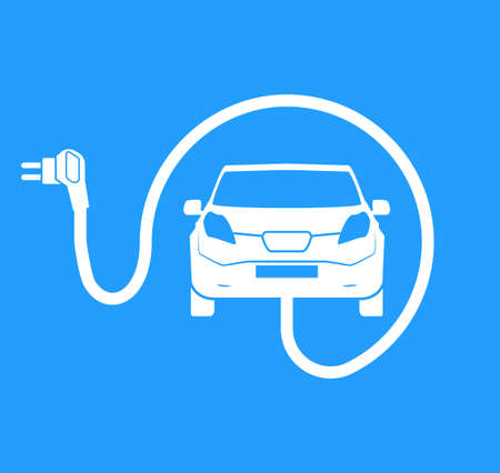 Car charging station symbol. Road sign template of electric vehicle. Renewable eco technologies. Vector illustration of minimalistic flat designのイラスト素材
