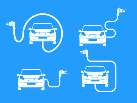 Car charging station symbol. Road sign template of electric vehicle. Renewable eco technologies. Vector illustration of minimalistic flat designのイラスト素材