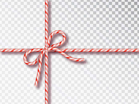 Christmas Candy gift tying isolated . Blank Christmas design, realistic red and white twisted cord frame. New Year 2019. Holiday design, decor. Vector illustration.のイラスト素材