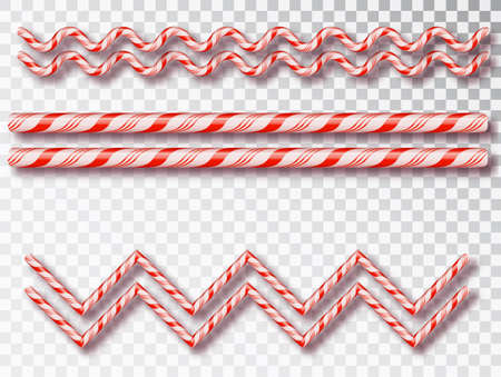 Christmas Candy border isolated . Blank Christmas design, realistic red and white twisted cord frame. New Year 2019. Holiday design, decor. Vector illustration.のイラスト素材