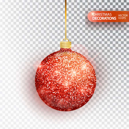 Red christmas ball hanging isolated on white backgroundのイラスト素材