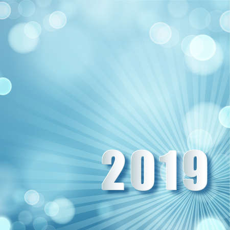 2019 Blue Christmas typography design. Winter season background with falling snow. Christmas and New Year poster template.Holiday greetings. Vector illustration EPS10.のイラスト素材