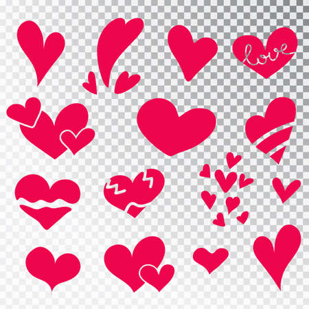 Hearts hand drawn set isolated. Design elements for Valentine s day. Collection of doodle sketch hearts hand drawn with ink. Vector illustration 10 EPSのイラスト素材