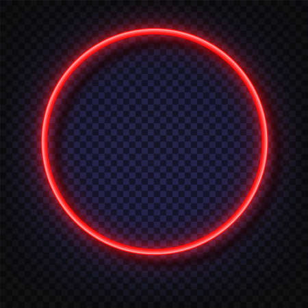 Neon light round banners . Vector Neon light frame sign. Realistic glowing red neon round frames isolated on transparent background. Shining and glowing effect. Plates with a place for inscriptionsのイラスト素材