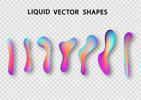 Fluid shape layout isolated template set. Colorful abstract shapes. Futuristic trendy dynamic elements. Liquid gradient elements for minimal banner, logo, social post. Vector illustration.のイラスト素材