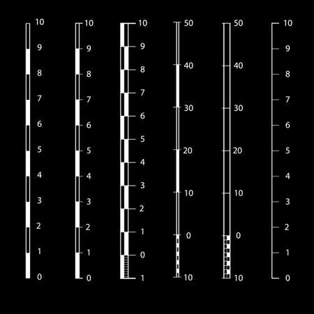 Vector map scales graphics for measuring distances . set of metric rulers in flat style. Measuring scales. Mackup for rulers. Size indicators set isolated on background. Unit distances.のイラスト素材