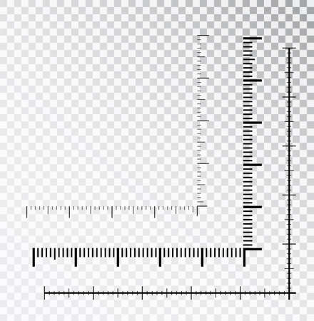Corner ruler vector. Measuring scales. Mackup for rulers. Size indicators set isolated on background. Unit distances. Concept graphic element.のイラスト素材