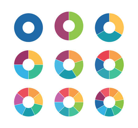 Segmented circles. Collection of circular diagrams with 2, 3, 4, 5, 6, 7, 8, 9のイラスト素材