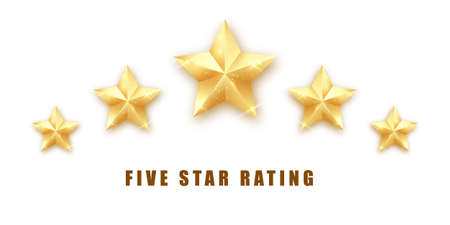 Five rating stars. Gold stars on a light background for your ideas and business. Quality rating....