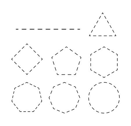 Line for cutting various geometric shapes. Line drawing set of polygon shapes with different sidesのイラスト素材