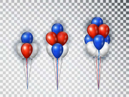 Helium balloons composicion in national colors of the american flag isolated on transparent background. USA balloon festival decorationのイラスト素材