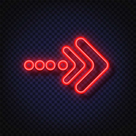 Neon arrow sign. Glowing neon arrow pointer isolated. Realistic glowing Bright neon arrow. Shining and glowing neon effectのイラスト素材