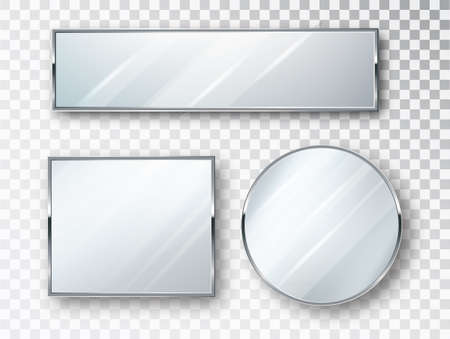 Mirrors set of different shapes isolated. Mirror frames or mirror decor interior vector illustrationのイラスト素材
