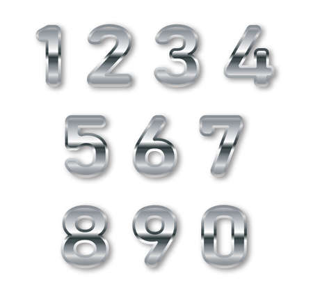Silver numbers set. Digital metal gradient numbers.Vector numbers isolated.のイラスト素材