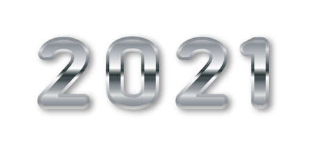 2021 Greeting Card with Silver Numbers. 2021 Silver numbers with a metallic gradient on a light.のイラスト素材