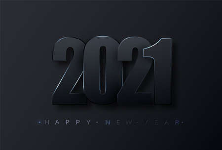 Happy New 2021 Year. Black paper numbers. Happy New Year Banner with 2021 Numbers Dark Vector holiday illustrationのイラスト素材