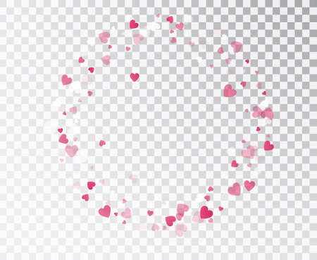 Valentines Day background of red hearts petals falling. Shape of heart confetti. Decor element for greeting cards. Transparent vector effect.のイラスト素材
