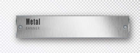 Metal horizontal banner realistic. Vector Metal brushed plates with a place for inscriptions isolated on transparent background. Realistic 3D design. Stainless steel backgroundのイラスト素材