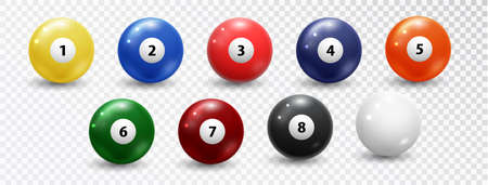 Billiard balls set on white background. Vector design elements.