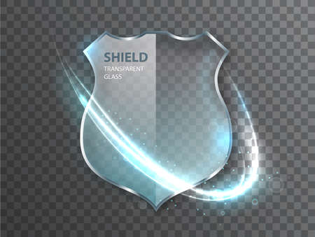 Glass shield sign on transterent background. Safety badge protection icon. Defense safeguard signのイラスト素材