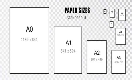 Paper size. Size of. International A series paper size formats from A0 to A8のイラスト素材