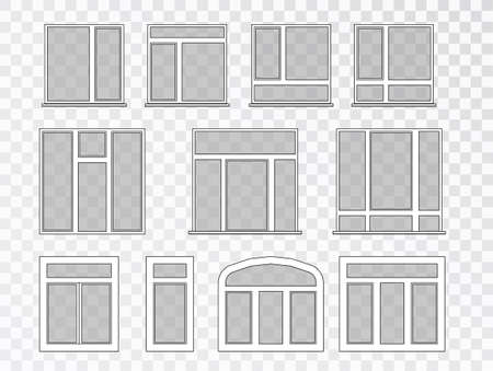 Windows Set Vector. Set of glass windows for house, facade, decor.Interior. Plastic windows design collection of different types.のイラスト素材