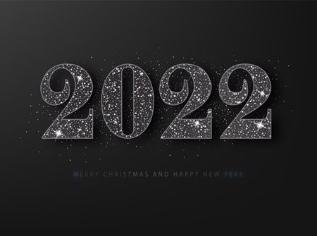 2022 Happy New Year grating card. Black glitter on a black backgroundのイラスト素材