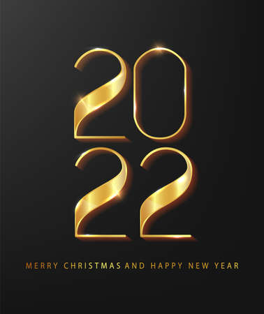 Happy New 2022 Year. Holiday vector illustration of golden numbers 2022. Elegant festive poster or banner design.Minimalistic templateのイラスト素材