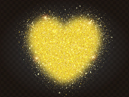 Golden glitter particles in heart shape, on transparent background. Abstract gold glitter heartのイラスト素材