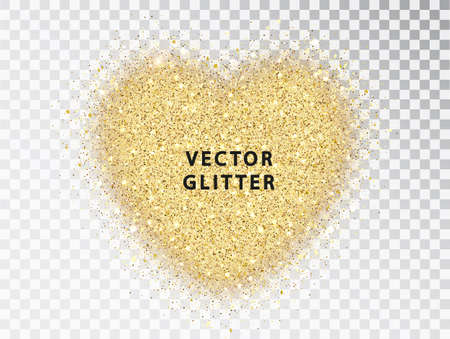 Golden glitter particles in heart shape, on transparent background. Abstract luxury glow golden vector hear can be used for Valentines Day designのイラスト素材