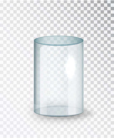 Glass cylinder. Empty transparent glass cylinder isolated on transparent background. Exhibit transparent display box. Realistic vector .のイラスト素材