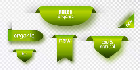 Green tags. Natural label vector collection. Set banners isolated.のイラスト素材