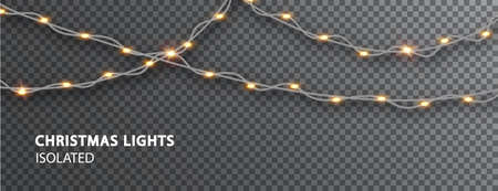 Christmas lights isolated. Glowing garland on transparent background. Shiny led lights.のイラスト素材