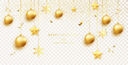 Christmas decoration. Holiday gold glitter border isolated. Decorative elements for For Christmas and New Year bannersのイラスト素材