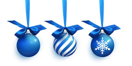 Blue Christmas balls. Xmas glass ball. Holiday decoration template. Vector illustrationのイラスト素材