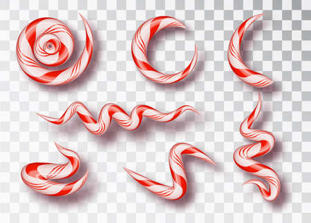 Candy cane drop. Various drops and streaks of sweet caramel red and white twisted cord. Christmas candy cane.のイラスト素材