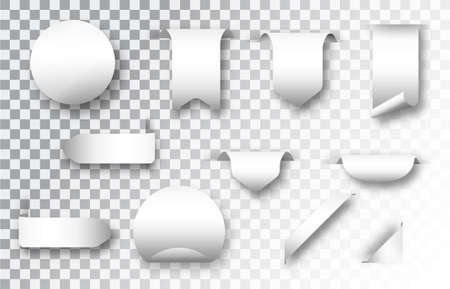 White blank paper stickers set isolated. Mockup Realistic vector paper template with soft shadow.のイラスト素材