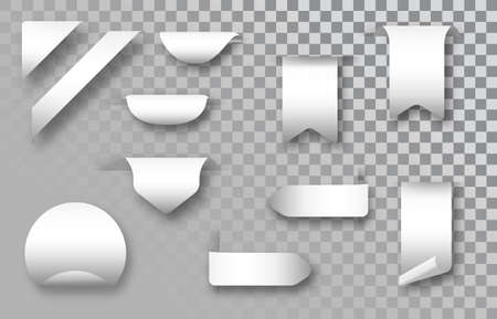 White blank paper stickers Collection isolated on transparent background. Realistic vector paper template with soft shadow.のイラスト素材