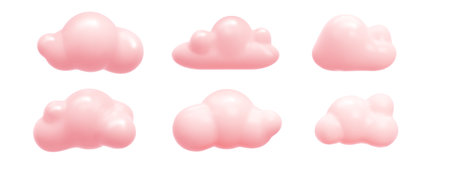 3d clouds Pink paste isolated on white background. Realistic magic sunset clouds icon. 3d render vector illustration.sのイラスト素材