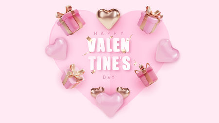 Valentines day vector banner background. Realistick Gift boxes with heart on pink backgroundのイラスト素材