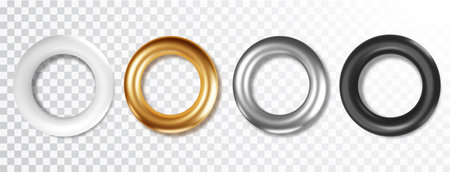Realisti black, white, silver and golden torus shapes set. Realistic 3d rings for modern design.のイラスト素材