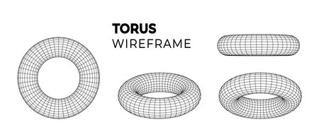 Wireframe torus with different structure of the grid frame. Futuristic digital technology. Vector Illustration.のイラスト素材