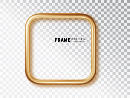 Gold frames soft corner square with shadows isolated on transparent background. Golden luxury realistic borderのイラスト素材