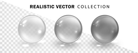 Glass colored spheres set isolated on white background. Realistic glossy 3D glass balls collection, vector illustrationのイラスト素材