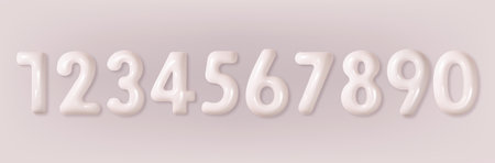 White numbers set 3d realistic. Pastel glossy collection inflated font number 1,2,3,4,5,6,7,8,9,0....