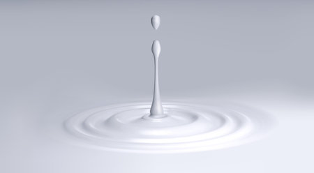 Milk droplet ripple. Drop falling on milk, cream, dairy product. Milk or cream liquid, ripple milk wave background.のイラスト素材