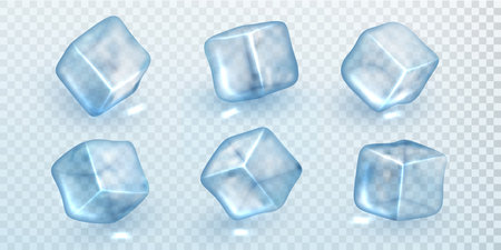 Clear crystal cubes Isolated on Transparent Background. Realistic transparent ice.のイラスト素材